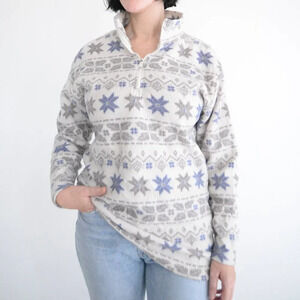 Vintage Locker Shop Activewear Cream with Snowflakes Quarter  Zip Sweater 1X